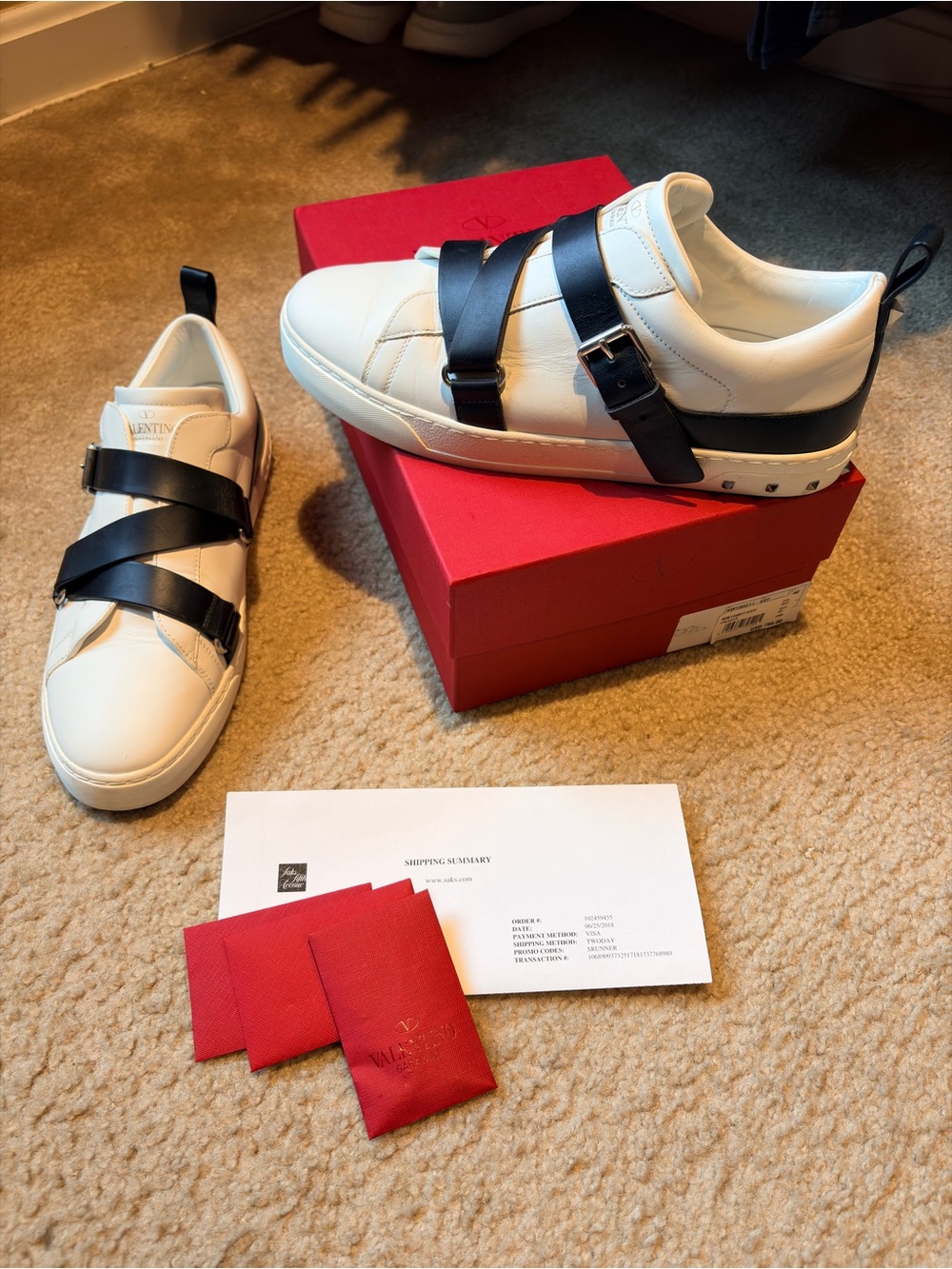 Valentino White Leather Sneakers with Black Leather Straps size 40
